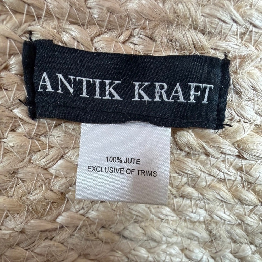 ANTIK KRAFT 100% Jute Color Block Tote Bag Ivory Natural Tassel NWT India - Picture 7 of 8